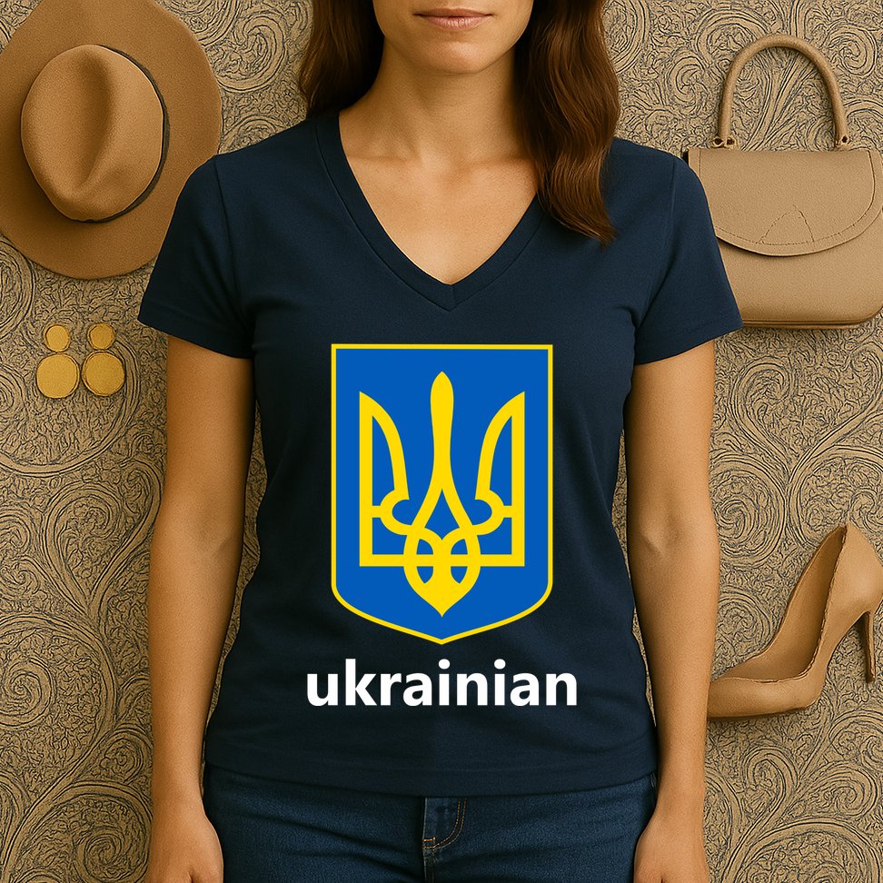 I Stand With Ukraine USA Support Ukrainian Pride Trident Women's V-Neck T-Shirt