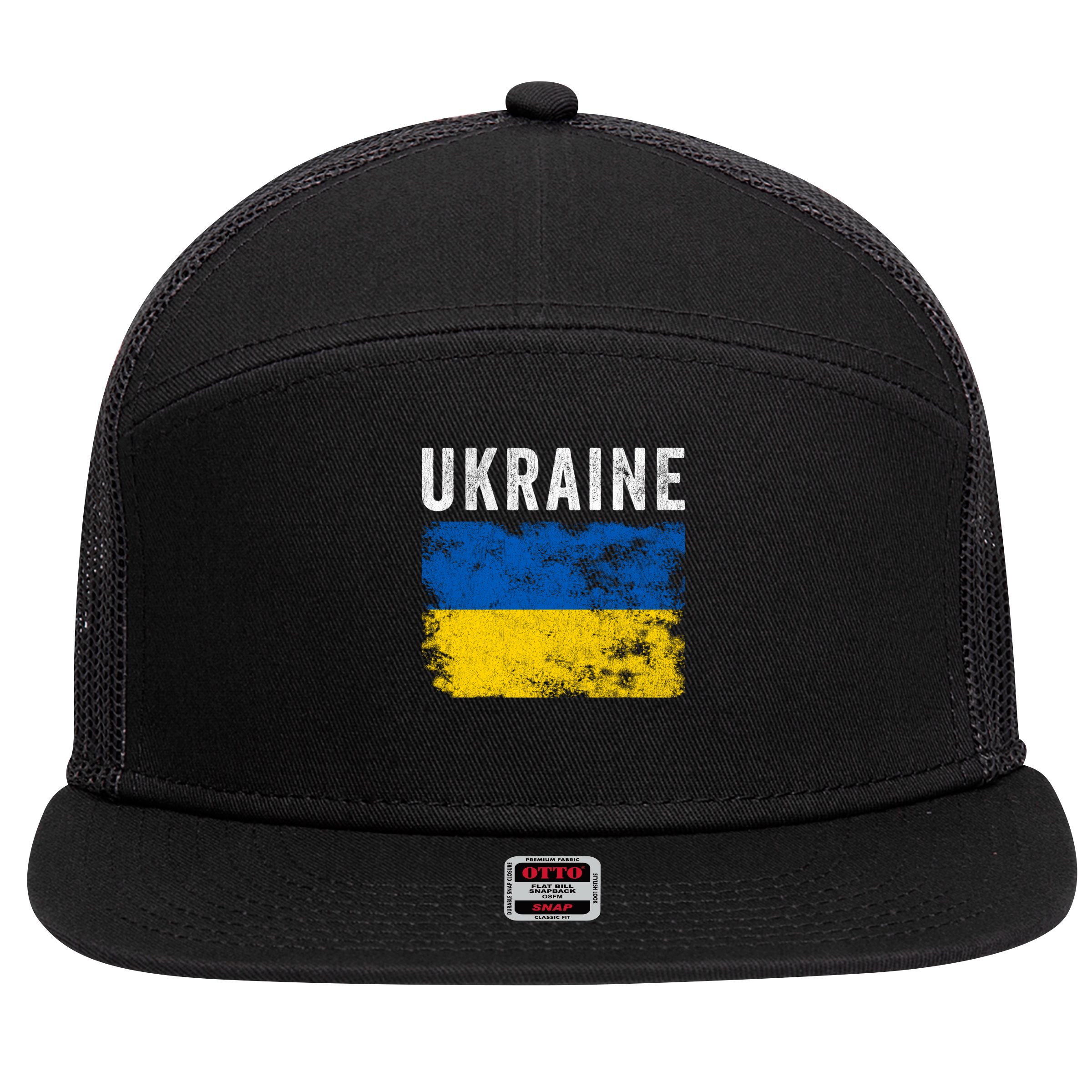 I Stand With Ukraine Flag 7 Panel Mesh Trucker Snapback Hat