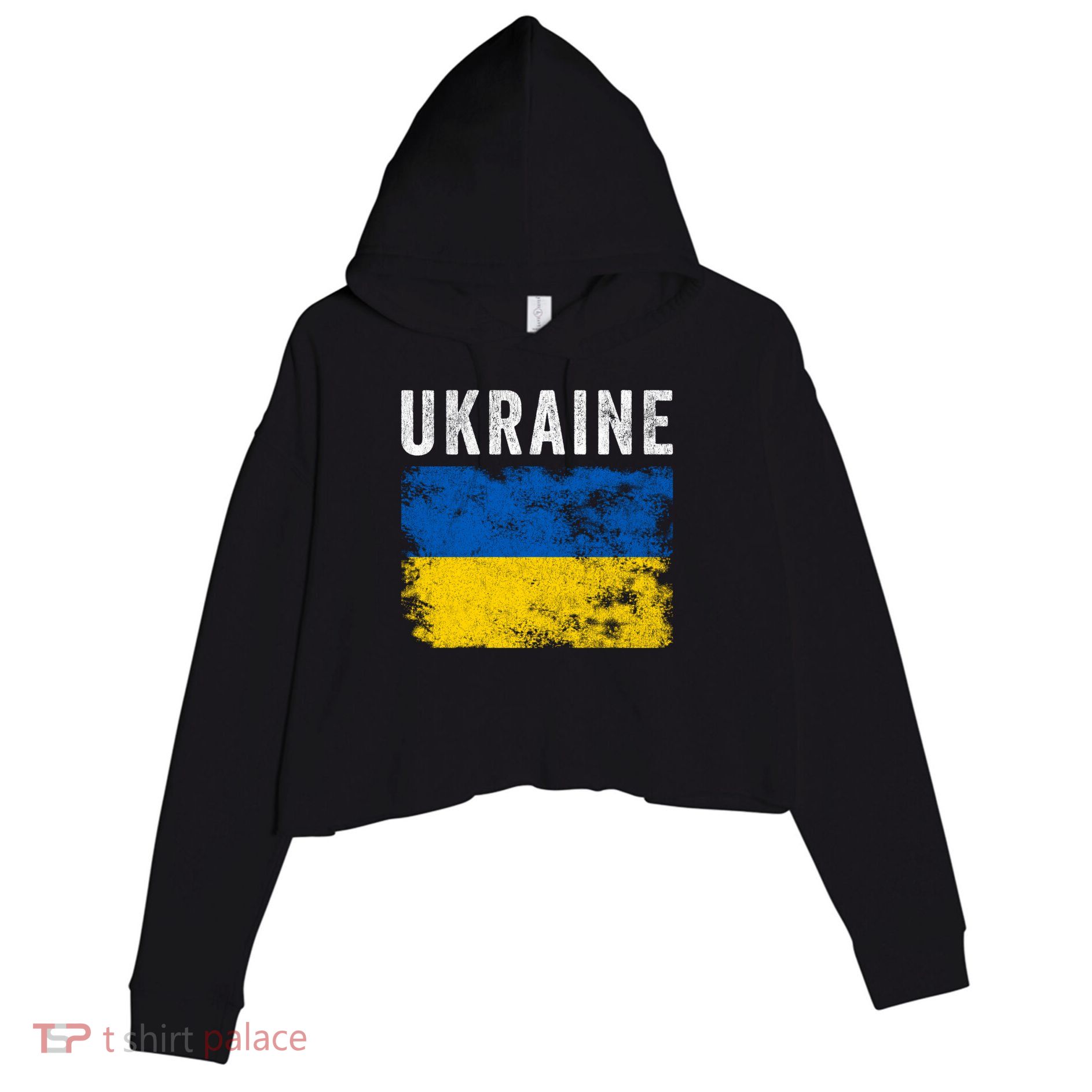 I Stand With Ukraine Flag Crop Fleece Hoodie
