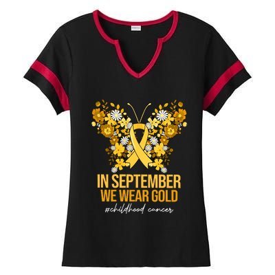 In September We Wear Gold Childhood Cancer Ladies Halftime Notch Neck Tee