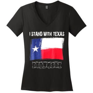 I Stand With Texas Flag Usa State Of Texas Women's V-Neck T-Shirt