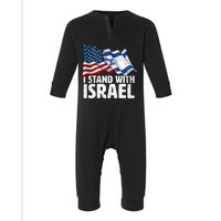 I Stand With Israel Usa American Flag W/ Israel Flag Infant Fleece One Piece