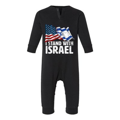 I Stand With Israel Usa American Flag W/ Israel Flag Infant Fleece One Piece