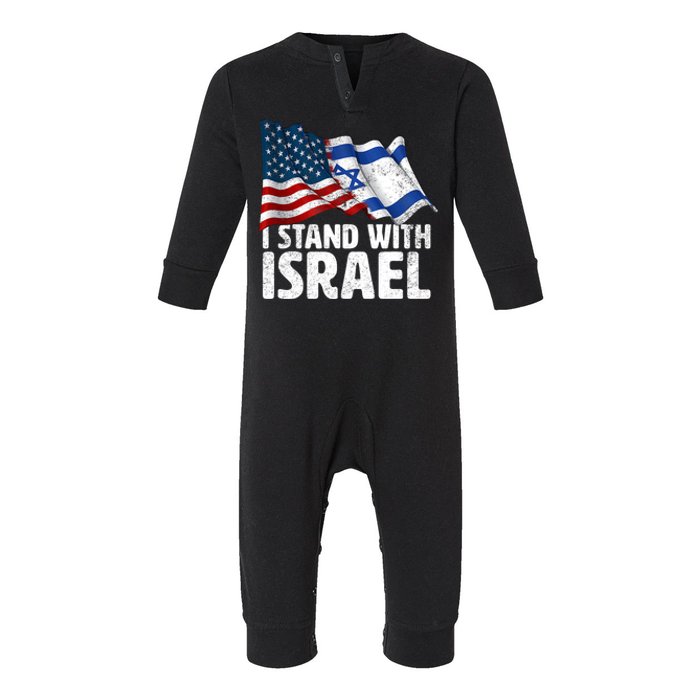 I Stand With Israel Usa American Flag W/ Israel Flag Infant Fleece One Piece