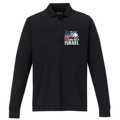 I Stand With Israel Usa American Flag W/ Israel Flag Performance Long Sleeve Polo