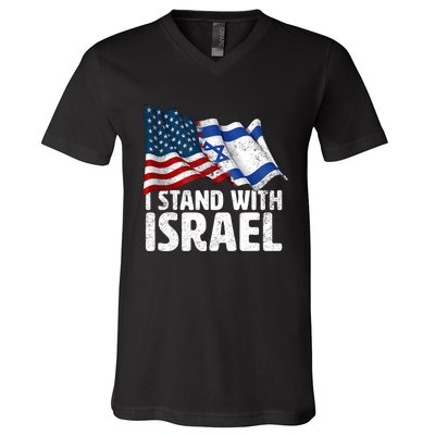 I Stand With Israel Usa American Flag W/ Israel Flag V-Neck T-Shirt