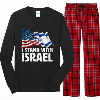 I Stand With Israel Usa American Flag W/ Israel Flag Long Sleeve Pajama Set