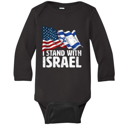 I Stand With Israel Usa American Flag W/ Israel Flag Baby Long Sleeve Bodysuit