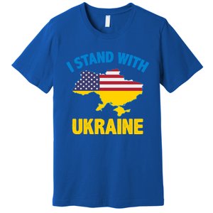 I Stand With Ukraine Map American Flag Us Support Ukrainian Gift Premium T-Shirt