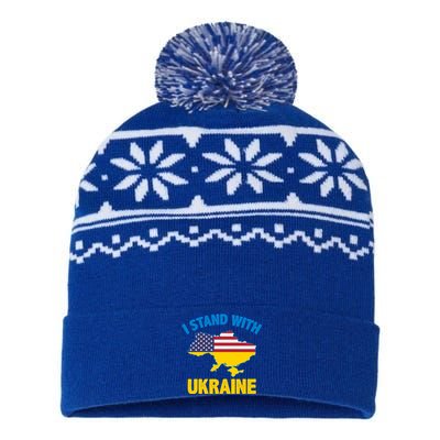 I Stand With Ukraine Map American Flag Us Support Ukrainian Gift USA-Made Snowflake Beanie