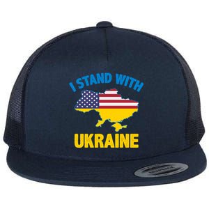 I Stand With Ukraine Map American Flag Us Support Ukrainian Gift Flat Bill Trucker Hat