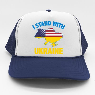 I Stand With Ukraine Map American Flag Us Support Ukrainian Gift Trucker Hat