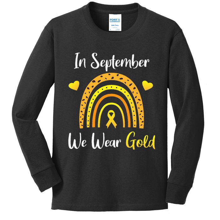 In September We Wear Gold Childhood Cancer Awareness Leopard Kids Long Sleeve Shirt