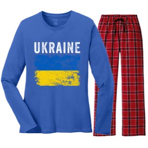 I Stand With Ukraine Flag Yellow And Blue Support The Ukranian Gift Women's Long Sleeve Flannel Pajama Set 