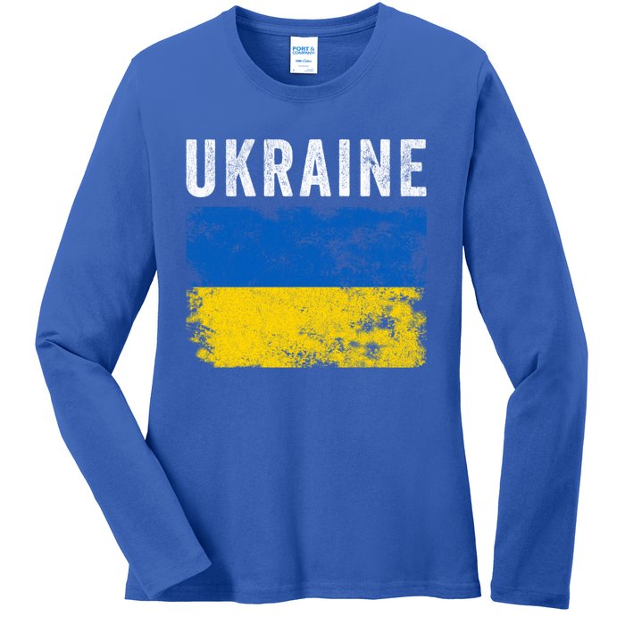 I Stand With Ukraine Flag Yellow And Blue Support The Ukranian Gift Ladies Long Sleeve Shirt