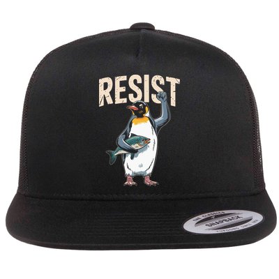 I Stand With Penguin Resist Penguins Protest Against Tariffs  Flat Bill Trucker Hat