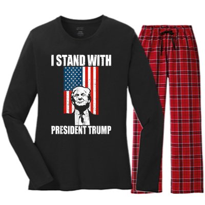 I Stand With President Trump MaraLago Trump Support Women's Long Sleeve Flannel Pajama Set 