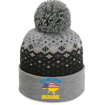 I Stand With Ukraine Map American Flag Us Support Ukrainian Gift The Baniff Cuffed Pom Beanie