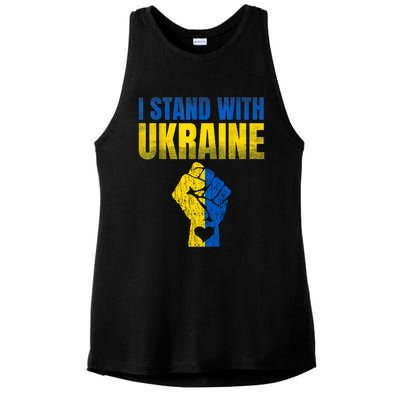 I Stand With Ukraine Ukrainian Flag Support Ukraine Gift Ladies PosiCharge Tri-Blend Wicking Tank