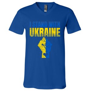 I Stand With Ukraine Ukrainian Flag Support Ukraine Gift V-Neck T-Shirt