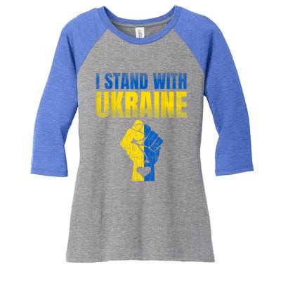 I Stand With Ukraine Ukrainian Flag Support Ukraine Gift Women's Tri-Blend 3/4-Sleeve Raglan Shirt