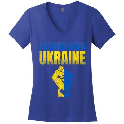 I Stand With Ukraine Ukrainian Flag Support Ukraine Gift Women's V-Neck T-Shirt