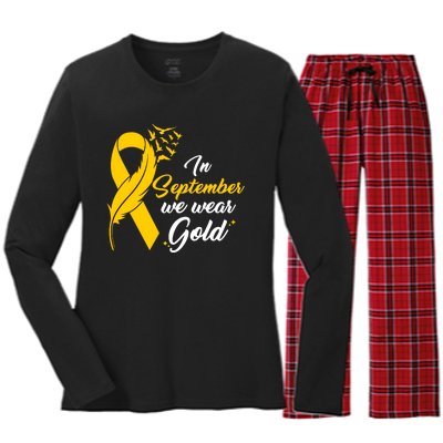 In September We Wear Gold Childhood Cancer Awareness Women's Long Sleeve Flannel Pajama Set 