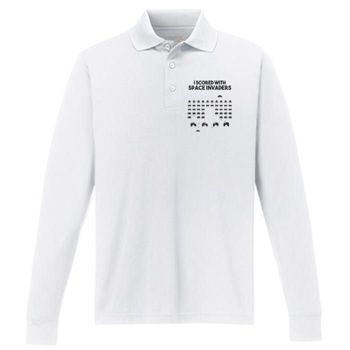 I Scored With Space Invaders Retro Gaming Design Performance Long Sleeve Polo