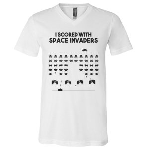 I Scored With Space Invaders Retro Gaming Design V-Neck T-Shirt