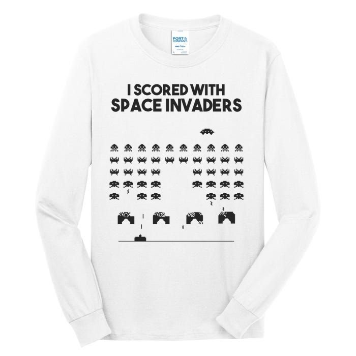 I Scored With Space Invaders Retro Gaming Design Tall Long Sleeve T-Shirt