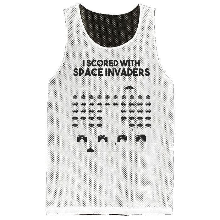 I Scored With Space Invaders Retro Gaming Design Mesh Reversible Basketball Jersey Tank