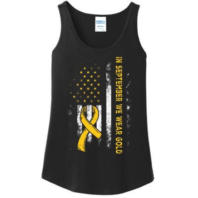 In September We Wear Gold Us Flag Childhood Cancer Awareness Ladies Essential Tank