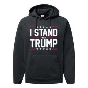 I Stand With Trump American Flag Usa Trump Supporter Performance Fleece Hoodie