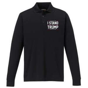 I Stand With Trump American Flag Usa Trump Supporter Performance Long Sleeve Polo