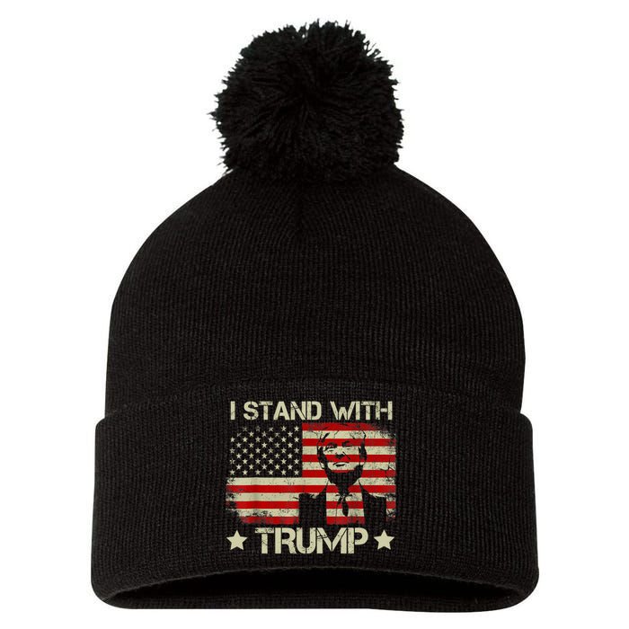 I Stand With President Trump MaraLago Trump Support Pom Pom 12in Knit Beanie