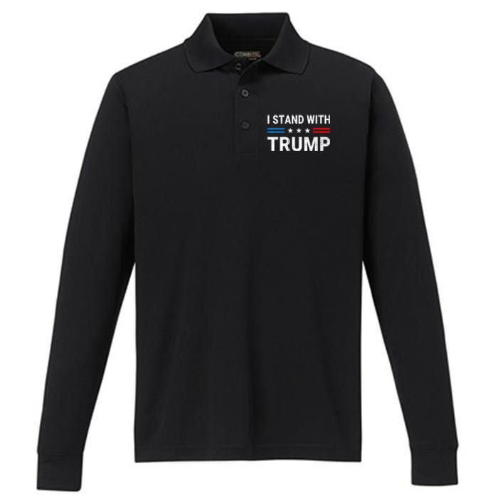 I Stand With Trump American Flag Performance Long Sleeve Polo