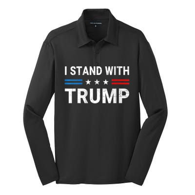 I Stand With Trump American Flag Silk Touch Performance Long Sleeve Polo