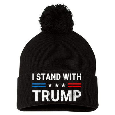 I Stand With Trump American Flag Pom Pom 12in Knit Beanie