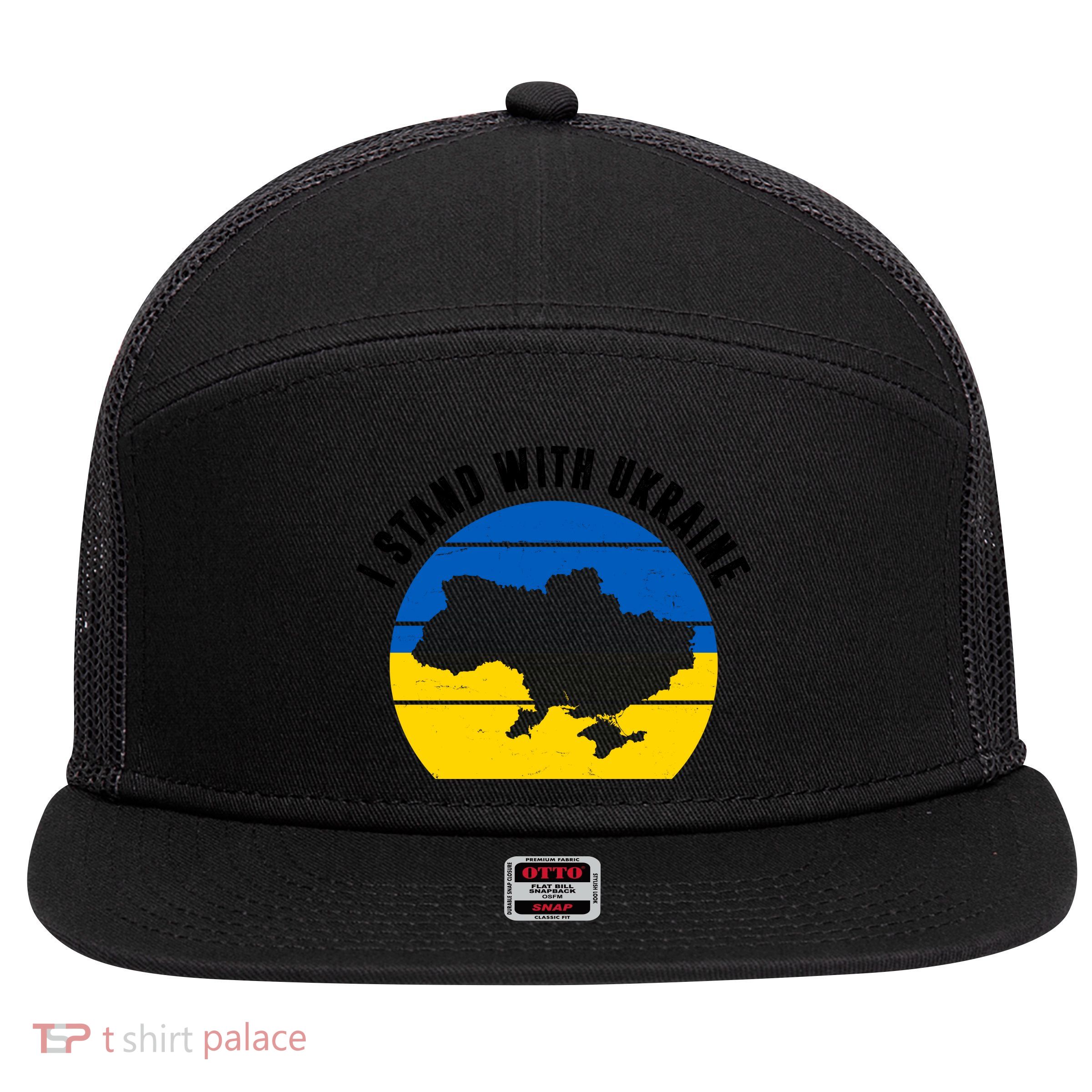 I Stand With Ukraine Ukrainian Map 7 Panel Mesh Trucker Snapback Hat