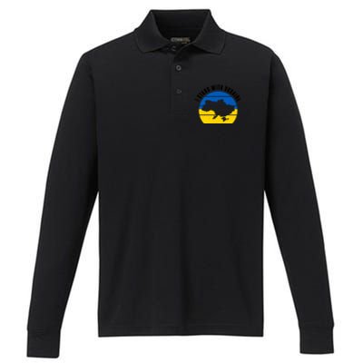 I Stand With Ukraine Ukrainian Map Performance Long Sleeve Polo