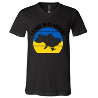 I Stand With Ukraine Ukrainian Map V-Neck T-Shirt