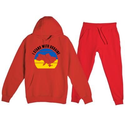 I Stand With Ukraine Ukrainian Map Premium Hooded Sweatsuit Set