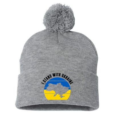 I Stand With Ukraine Ukrainian Map Pom Pom 12in Knit Beanie