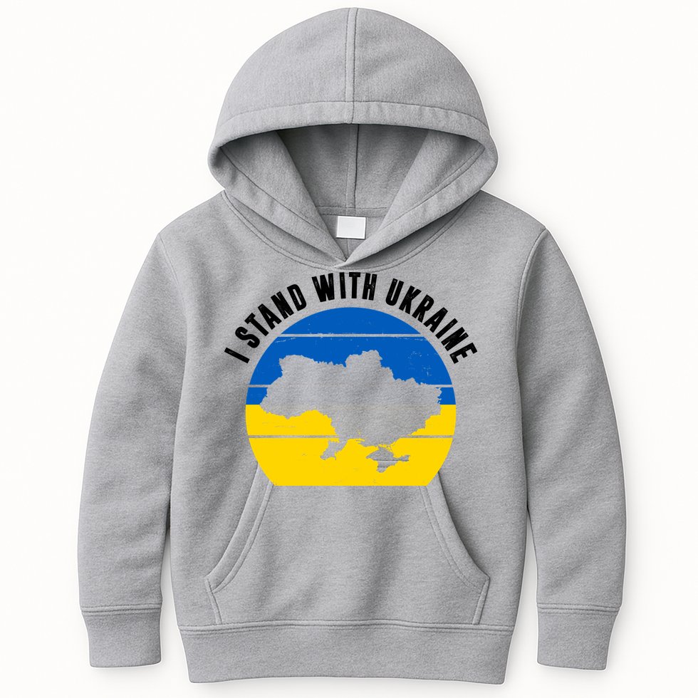 I Stand With Ukraine Ukrainian Map Kids Hoodie