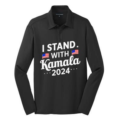 I Stand With Kamala Harris For President 2024 Election Silk Touch Performance Long Sleeve Polo