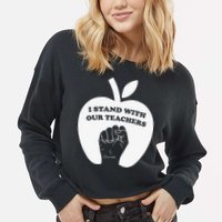 I Stand With Our Teachers & Stand Against Book Banning! Cropped Pullover Crew
