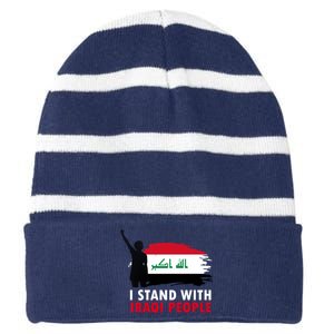 I Stand With Iraqi People Support Iraq Striped Beanie with Solid Band