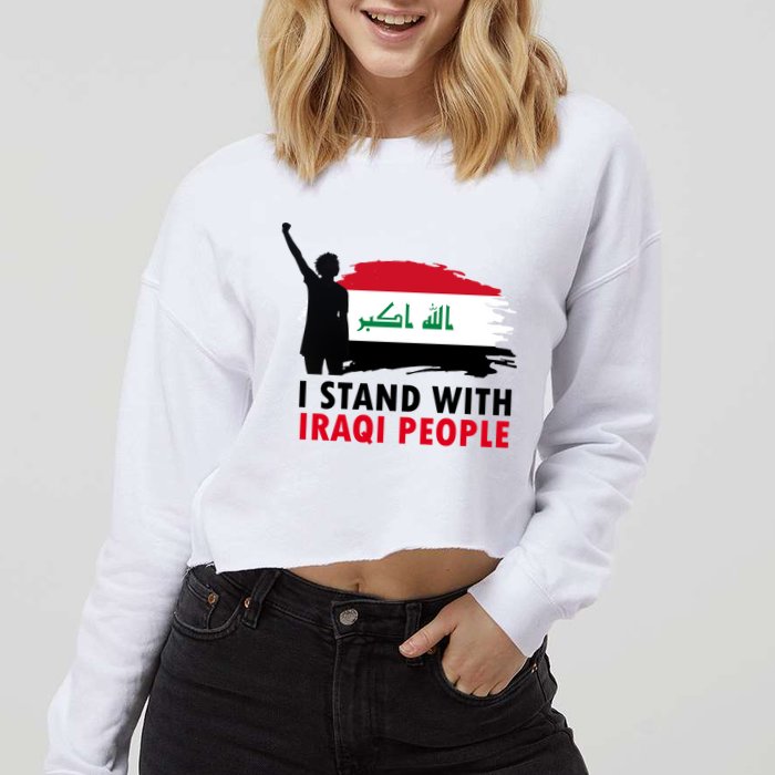 I Stand With Iraqi People Support Iraq Cropped Pullover Crew
