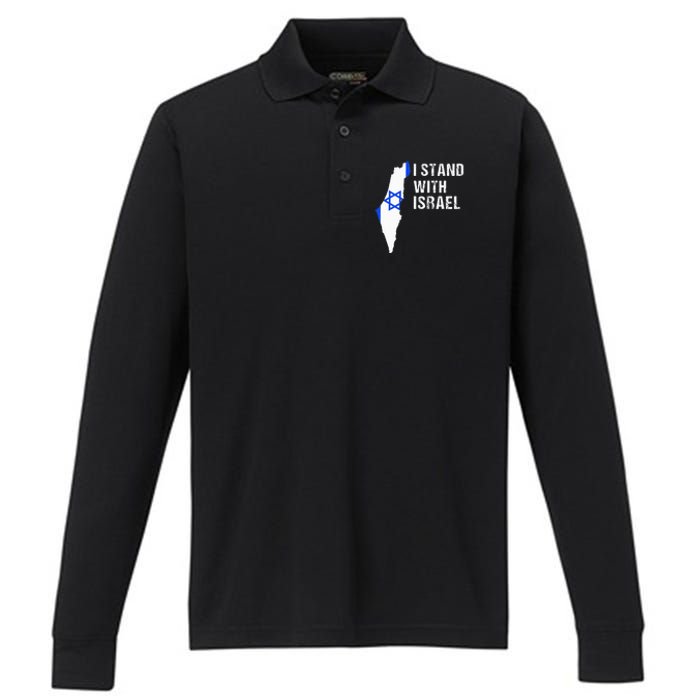 I Stand With Israel Jewish Gifts Heritage Israeli Flag Performance Long Sleeve Polo