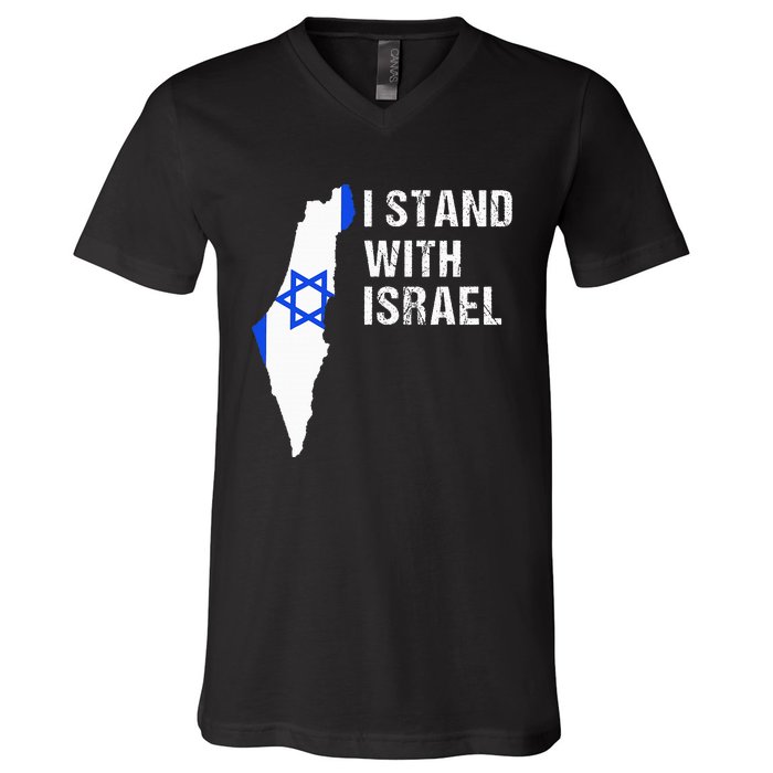 I Stand With Israel Jewish Gifts Heritage Israeli Flag V-Neck T-Shirt